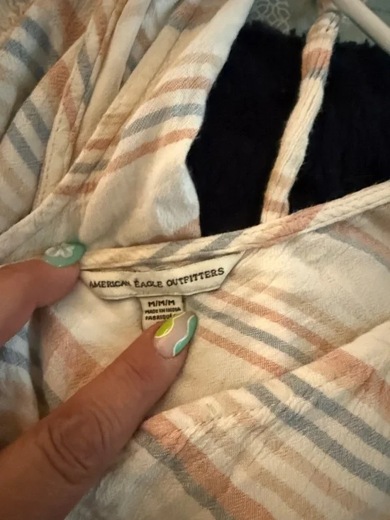 American Eagle Outfitters Cream Striped Romper with Peach and Gray Accents - Picture 3 of 3